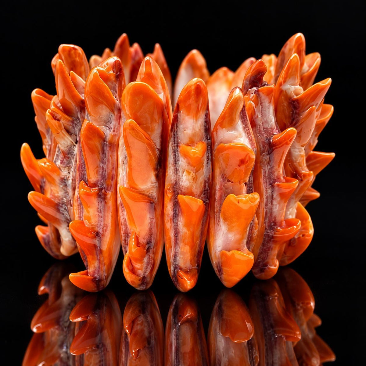 WOW Orange Spiny Oyster Shell Beads Bracelet Mexico - 100% Natural - Never Dyed or Color Enhanced - Double-Drilled Elastic 7"