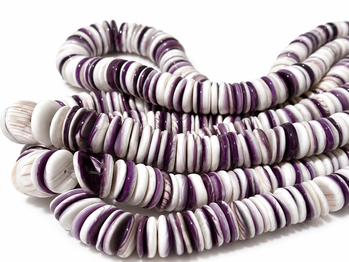 XL GRADUATED Wampum Shell Beads USA East Coast Quahog - Lavender-Tone - Native American Style - Organic-Thickness Freeform Heishi 8-16mm