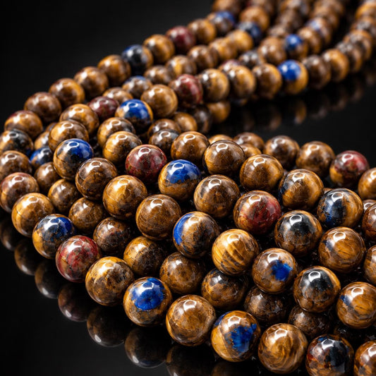 3in1 Pietersite, Tigers Eye, Lapis Inlay Beads -  Small Batch Production - Composite Inlay Technique - Jewelry Making Supply - Smooth Round