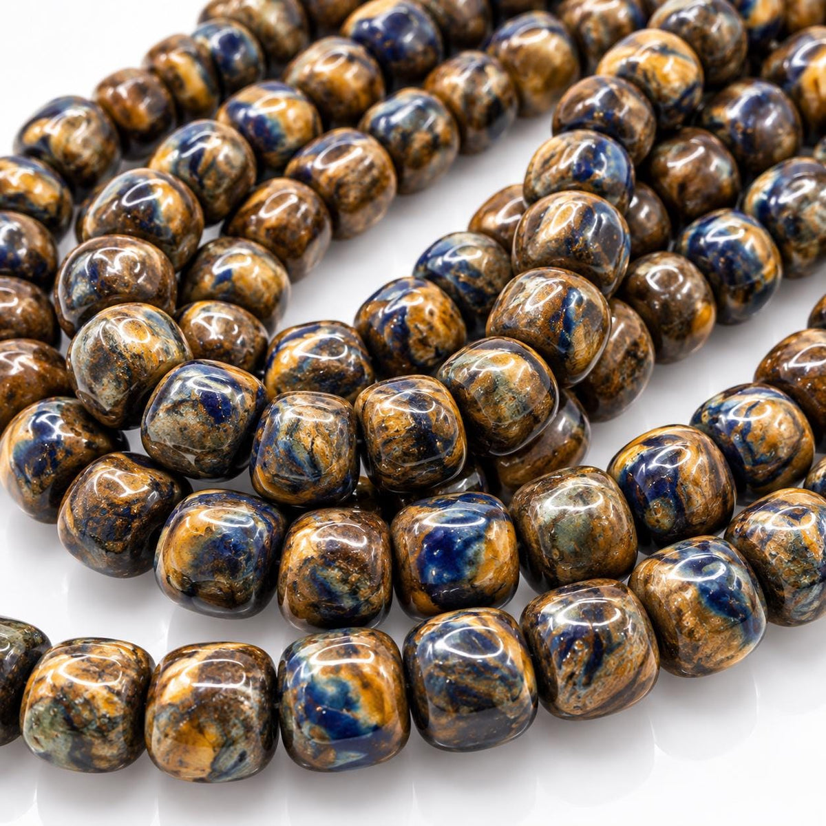 3in1 Pietersite, Tigers Eye, Lapis Inlay Beads -  Small Batch Production - Composite Inlay Technique - Jewelry Making Supply - Smooth Drum