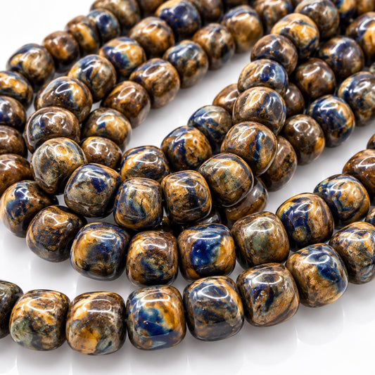 3in1 Pietersite, Tigers Eye, Lapis Inlay Beads -  Small Batch Production - Composite Inlay Technique - Jewelry Making Supply - Smooth Drum