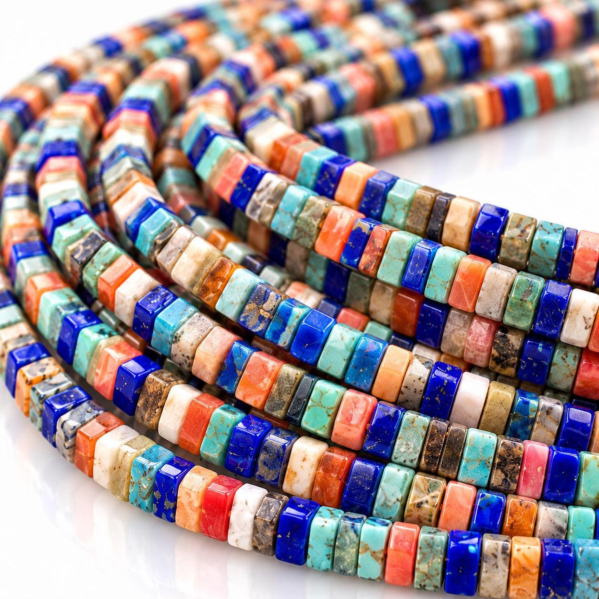 WOW Darkest Spiny Oyster Shell, Turquoise & Lapis Beads AAA - Never Dyed or Color Enhanced - Native American Style - Square Heishi 3mm Tiny