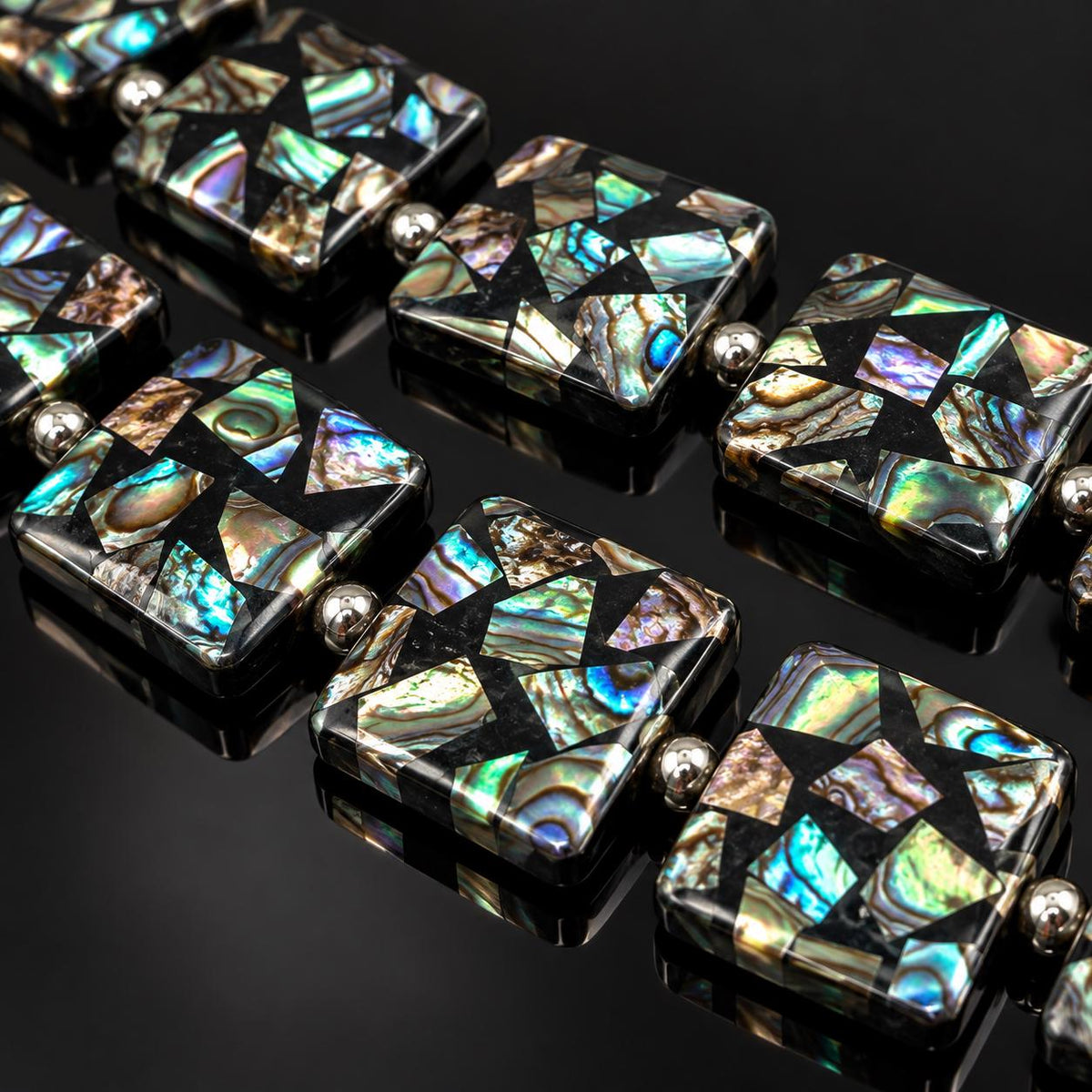 Abalone Shell Beads New Zealand - Black Mosaic Inlay - Small Batch Production - Native American Style - Double Sided 20mm Square (F505)