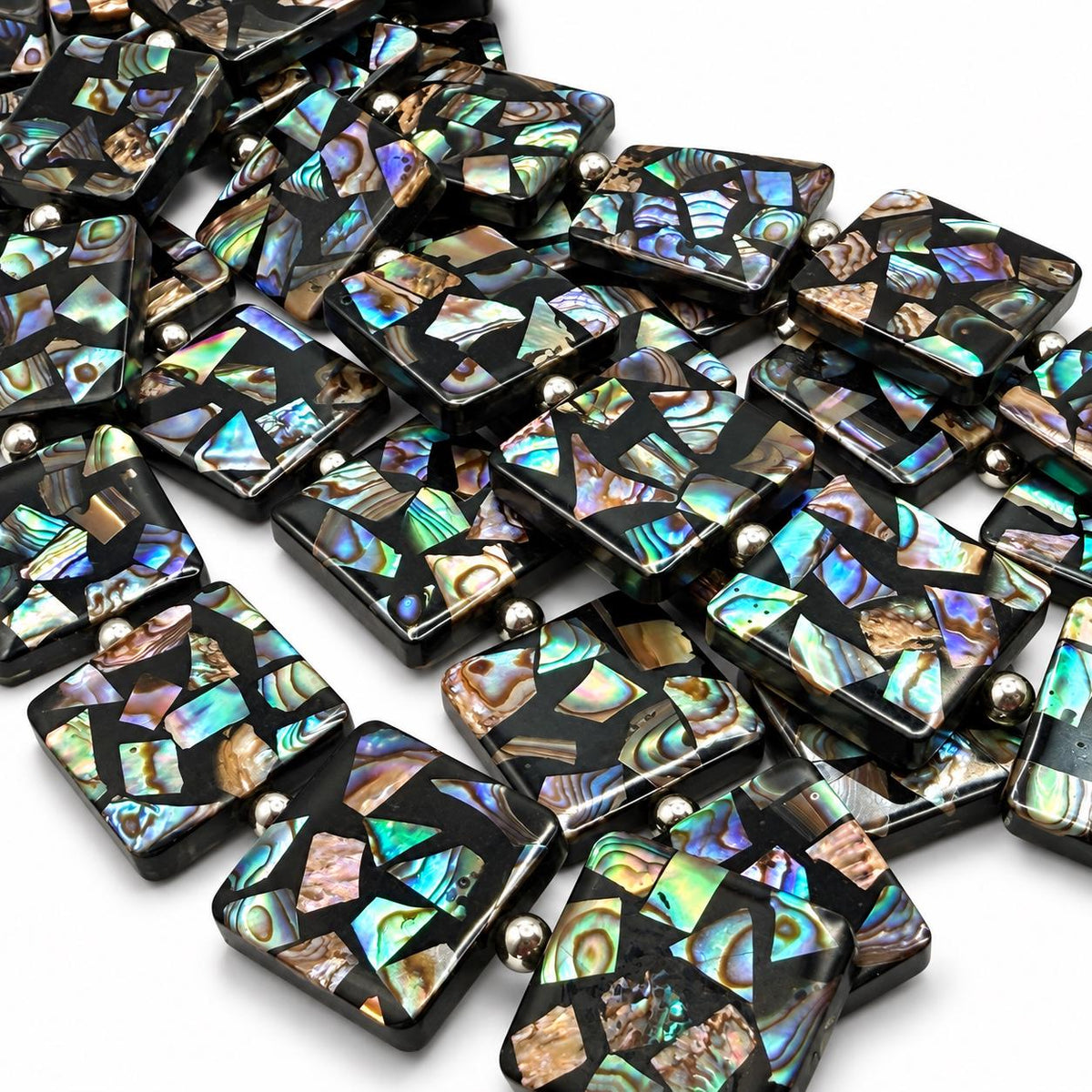 Abalone Shell Beads New Zealand - Black Mosaic Inlay - Small Batch Production - Native American Style - Double Sided 20mm Square (F505)
