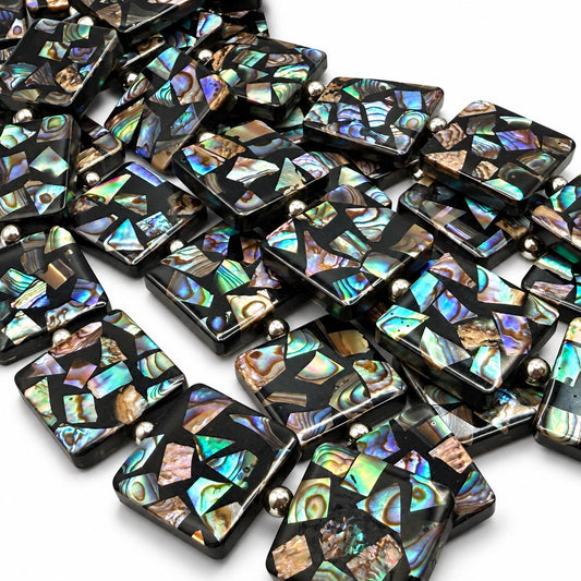 Abalone Shell Beads New Zealand - Black Mosaic Inlay - Small Batch Production - Native American Style - Double Sided 20mm Square (F505)