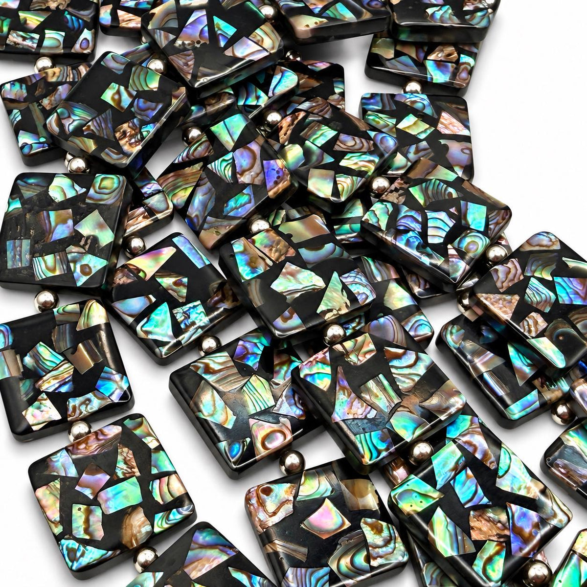 Abalone Shell Beads New Zealand - Black Mosaic Inlay - Small Batch Production - Native American Style - Double Sided 20mm Square (F505)