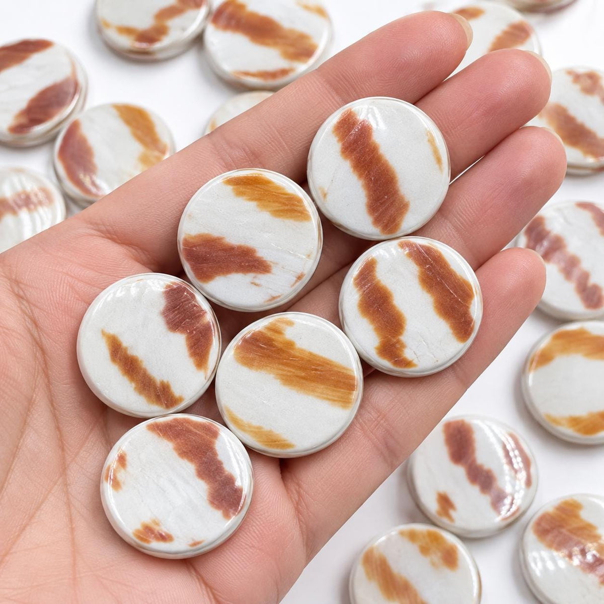 Real Tiger Nautilus Shell Beads - Never Dyed or Color Enhanced - Small Batch Production - Center Drilled Coin 20mm (8 Inches - 10 Beads)