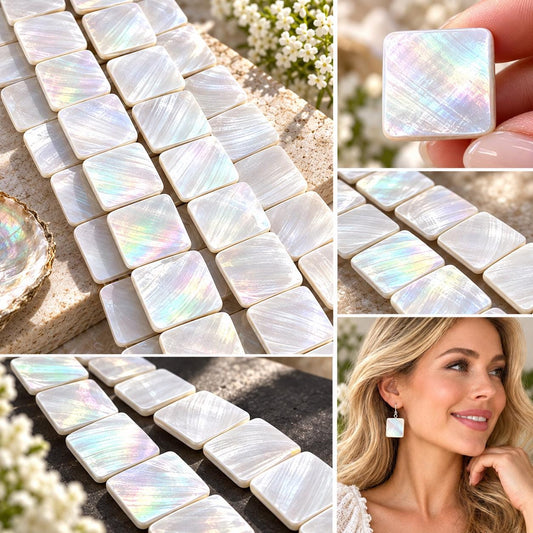 Real Mermaid Nautilus Shell Beads AAA - Thick Nacre & Iridescent Flash - Not Dyed or Color Enhanced - Double Sided Center Drilled Square