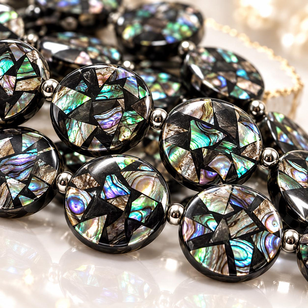 Abalone Shell Beads New Zealand - Black Mosaic Inlay - Small Batch Production - Native American Style - Double Sided 20mm Coin (F506)