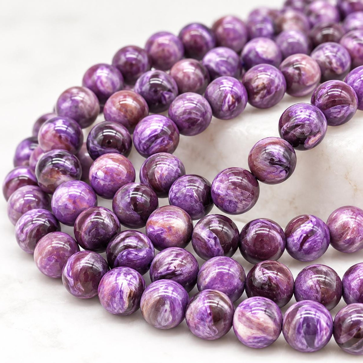 Minas-Gerais Purple Mica Muscovite Beads Brazil AAA (Often Confused with Charoite & Sugilite) Gorgeous Flash - Jewelry Making - Smooth Round