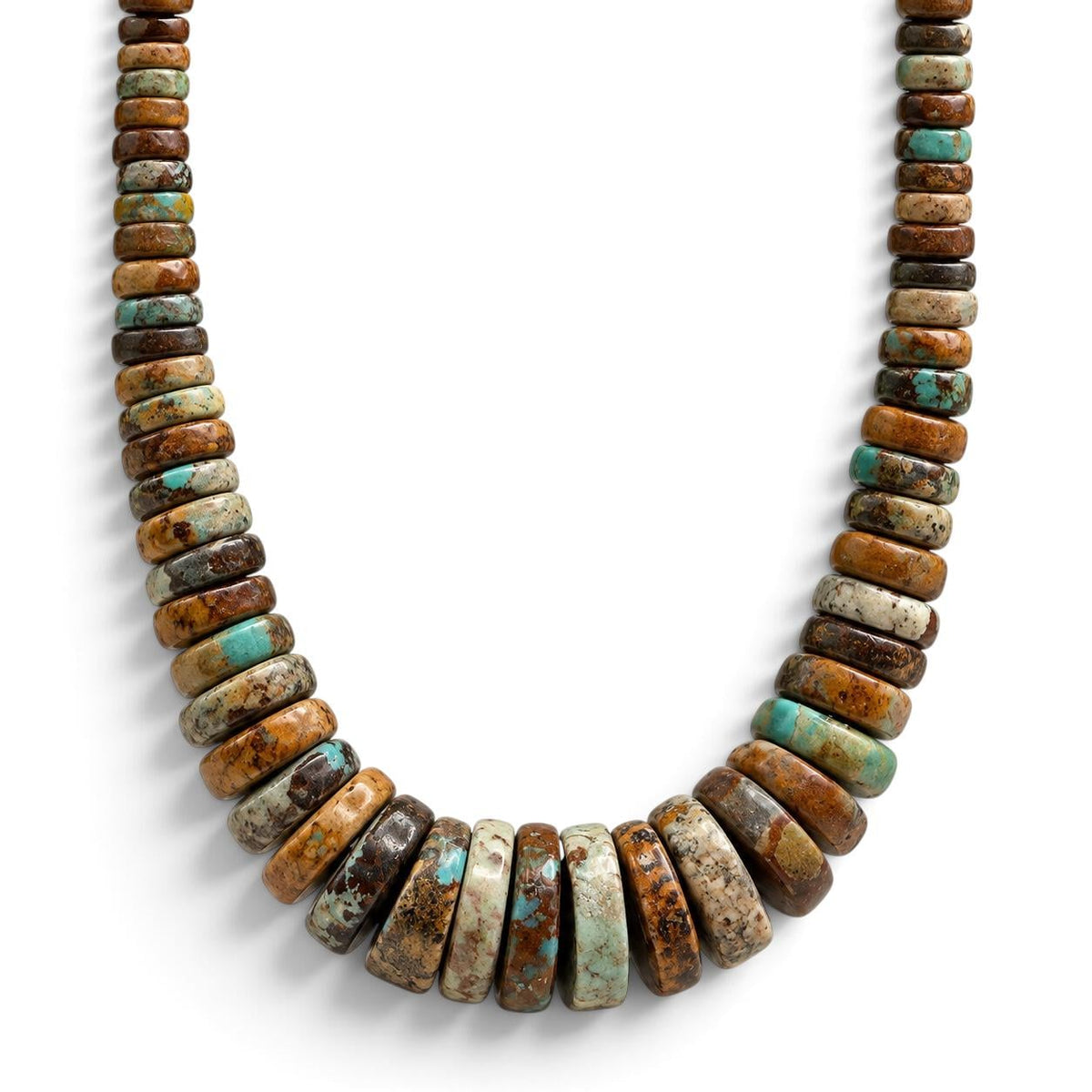 Graduated Extra-Thick Turquoise Beads - Multicolor Earthy Brown Matrix - Rare 3-4mm Thick - Men's Jewelry Making - Heishi 6-15mm- 16 Inch