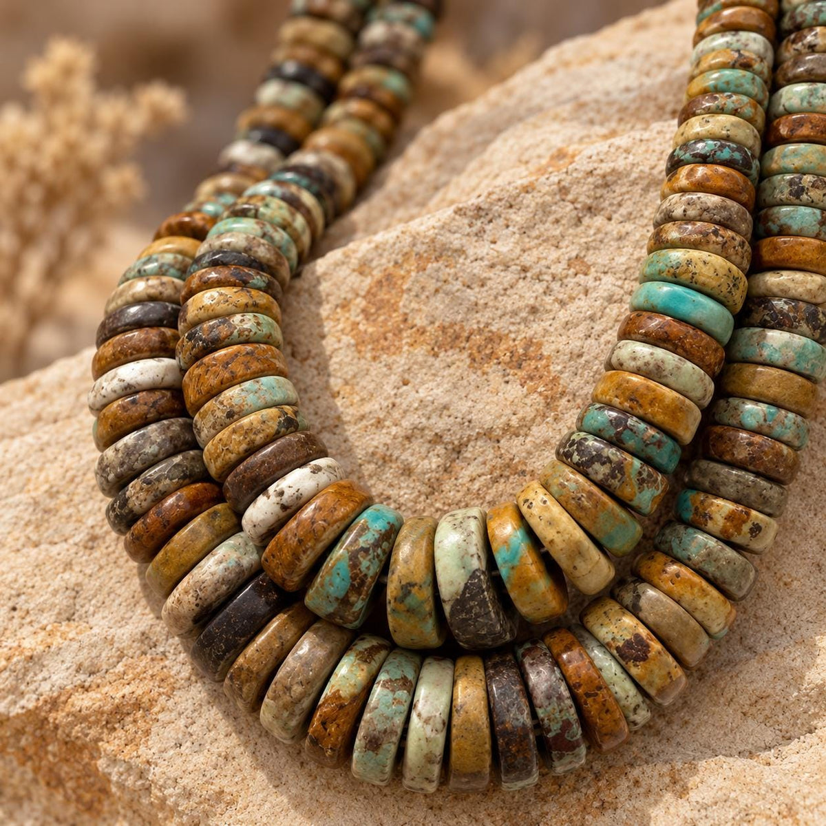 Graduated Extra-Thick Turquoise Beads - Multicolor Earthy Brown Matrix - Rare 3-4mm Thick - Men's Jewelry Making - Heishi 6-15mm- 16 Inch