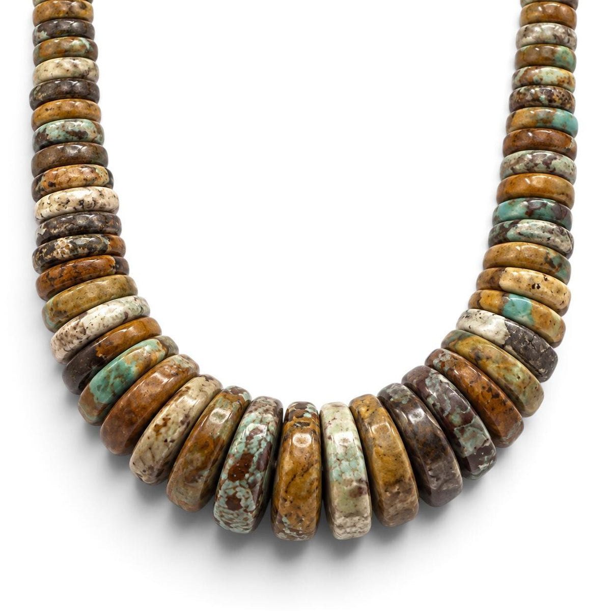 Graduated Extra-Thick Turquoise Beads - Multicolor Earthy Brown Matrix - Rare 3-4mm Thick - Men's Jewelry Making - Heishi 6-15mm- 16 Inch