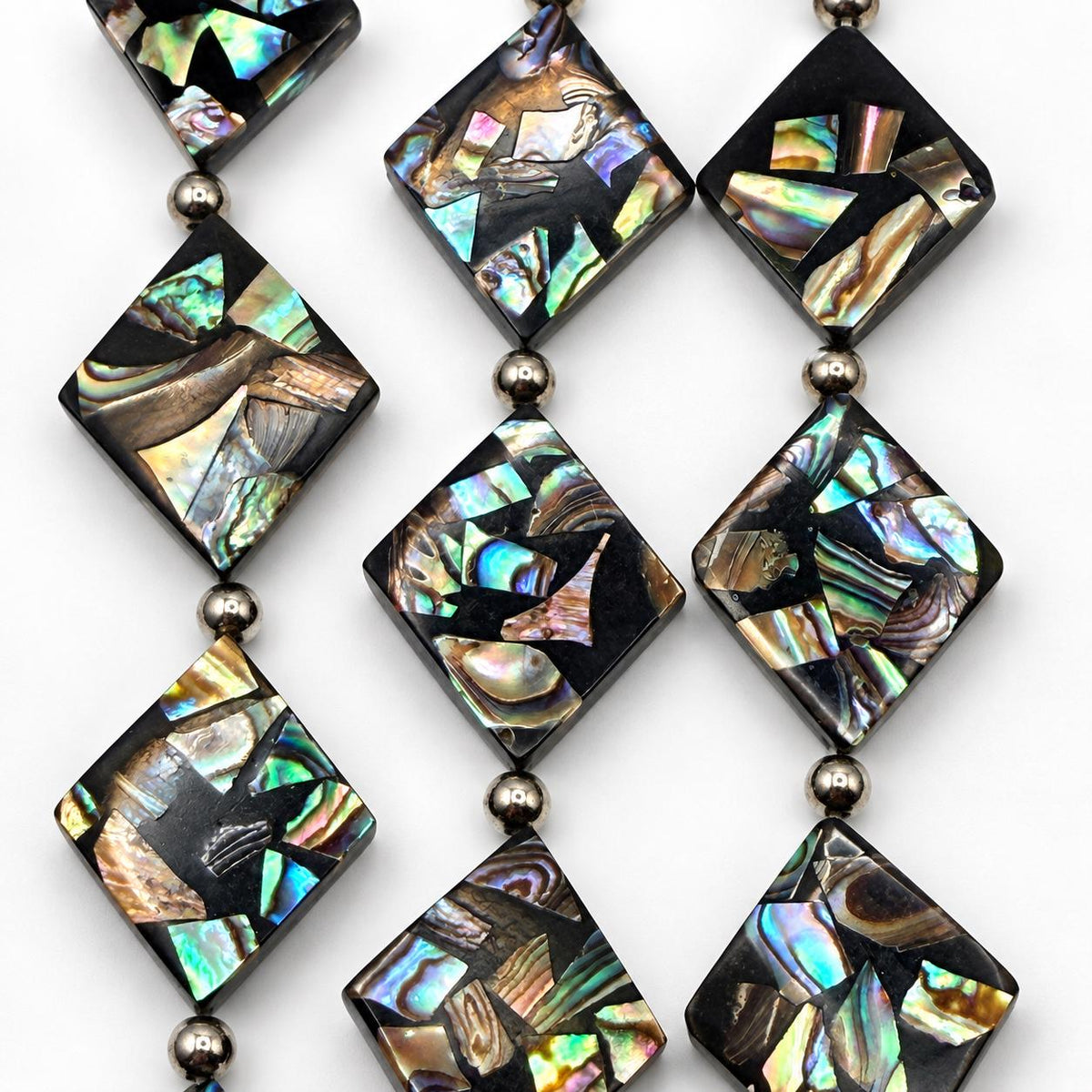 Abalone Shell Beads New Zealand - Black Mosaic Inlay - Small Batch Production - Native American Style - Double Sided 18X20mm Diamond (F507)