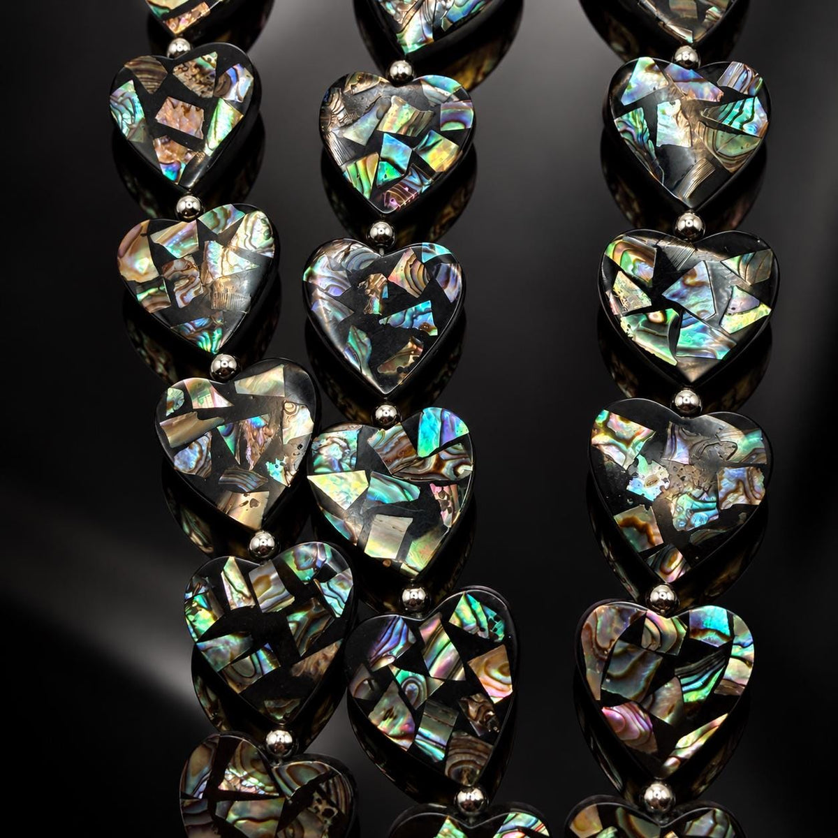 Abalone Shell Beads New Zealand - Black Mosaic Inlay - Small Batch Production - Native American Style - Double Sided 20mm Heart (F509)