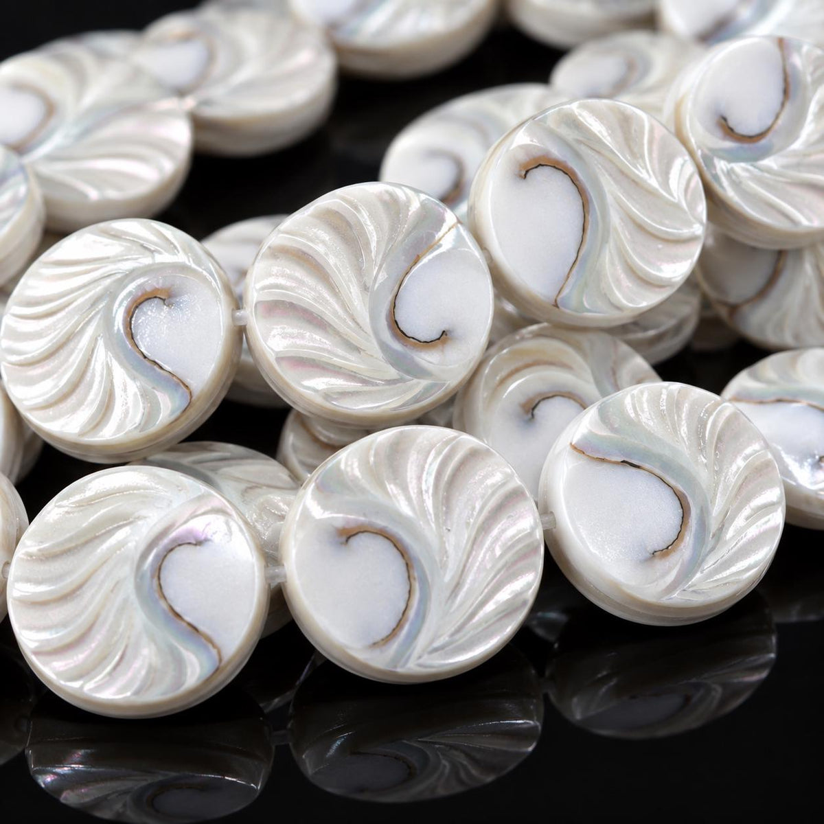 WOW Mermaid Nautilus Shell Beads AAA (Harmony Line) 3D Tactile Grooves - Thick Nacre - Never Dyed or Color Enhanced - Center Drilled Coin