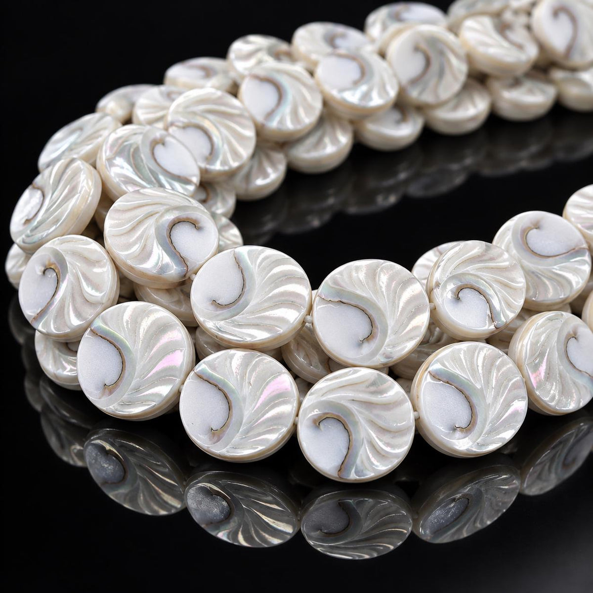 WOW Mermaid Nautilus Shell Beads AAA (Harmony Line) 3D Tactile Grooves - Thick Nacre - Never Dyed or Color Enhanced - Center Drilled Coin