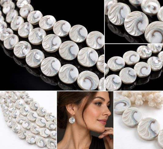 WOW Mermaid Nautilus Shell Beads AAA (Harmony Line) 3D Tactile Grooves - Thick Nacre - Never Dyed or Color Enhanced - Center Drilled Coin
