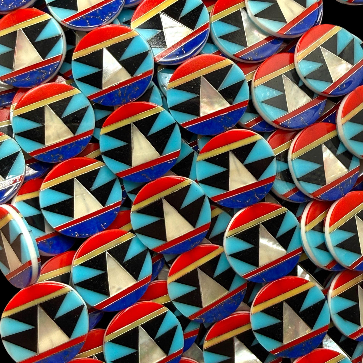 Native Style Inlay Beads - Turquoise, Lapis Lazuli, Coral, Mother of Pearl, Black Onyx - Double Sided 20mm Coin - 10 Beads (F403)
