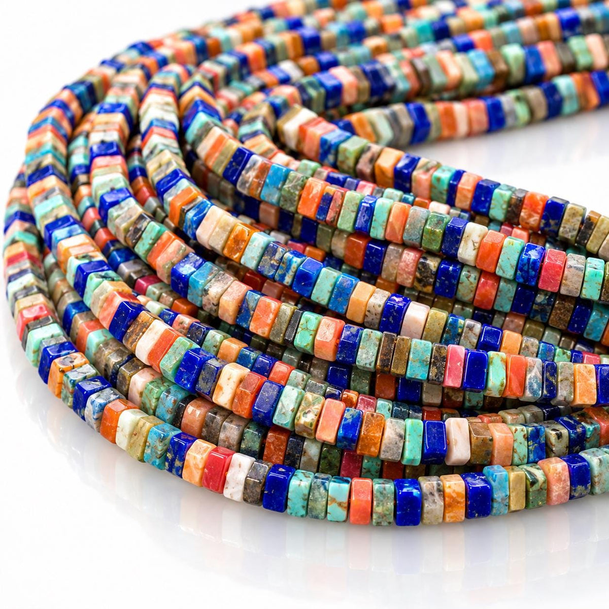 WOW Darkest Spiny Oyster Shell, Turquoise & Lapis Beads AAA - Never Dyed or Color Enhanced - Native American Style - Square Heishi 3mm Tiny