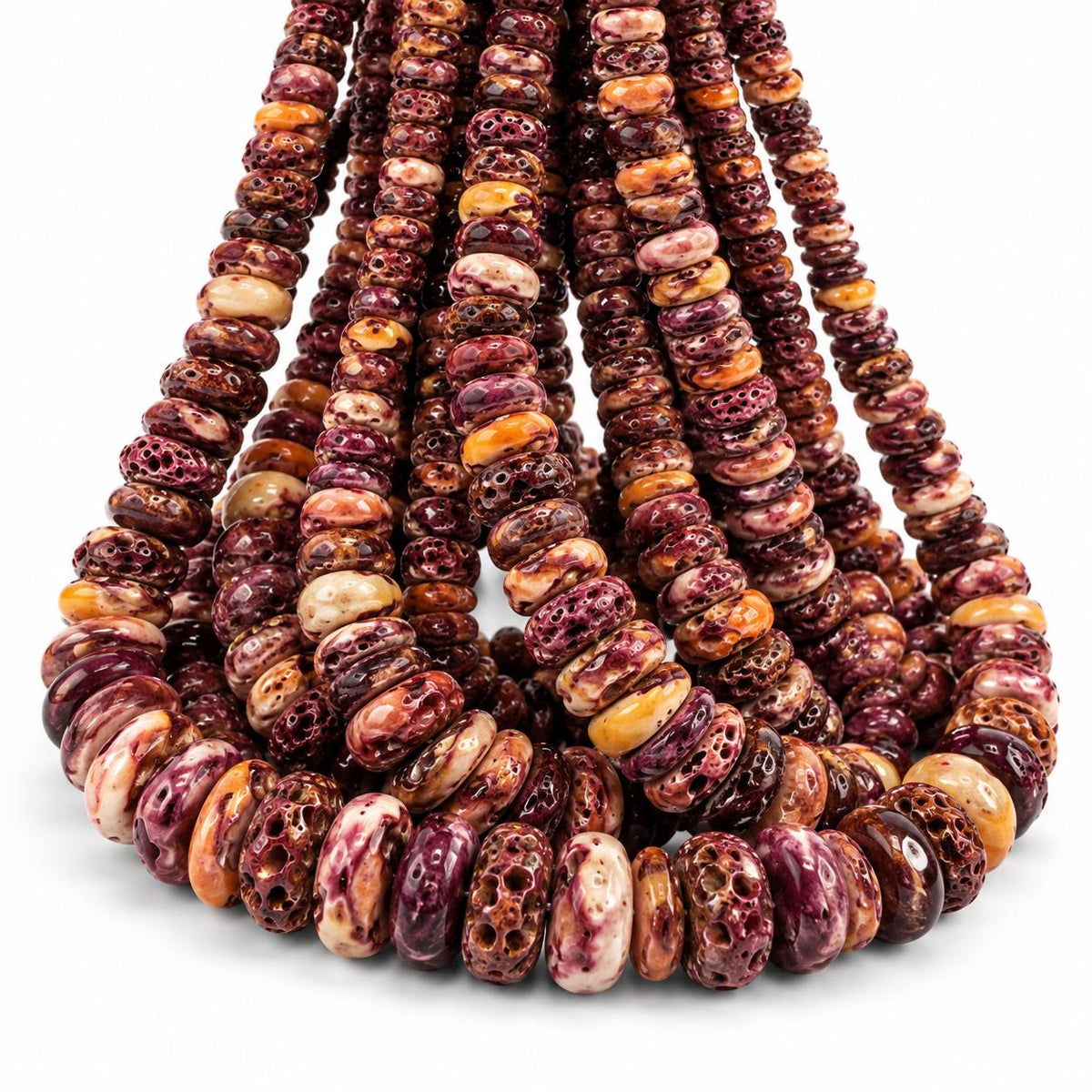 GRADUATED Purple Spiny Oyster Shell Beads Mexico - Small Batch Production - Ocean Form Pinholes - Free-Form Organic-Thickness Heishi 6-11mm