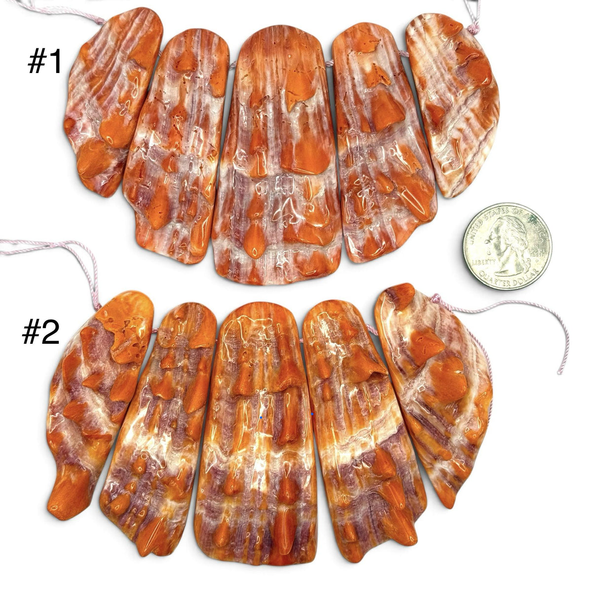 Bundle-5 Pcs Spiny Oyster Shell Beads Pendant Mexico (Cut From One Single Gigantic Shell) One-of-a-Kind Freeform Top-Drilled (D101)