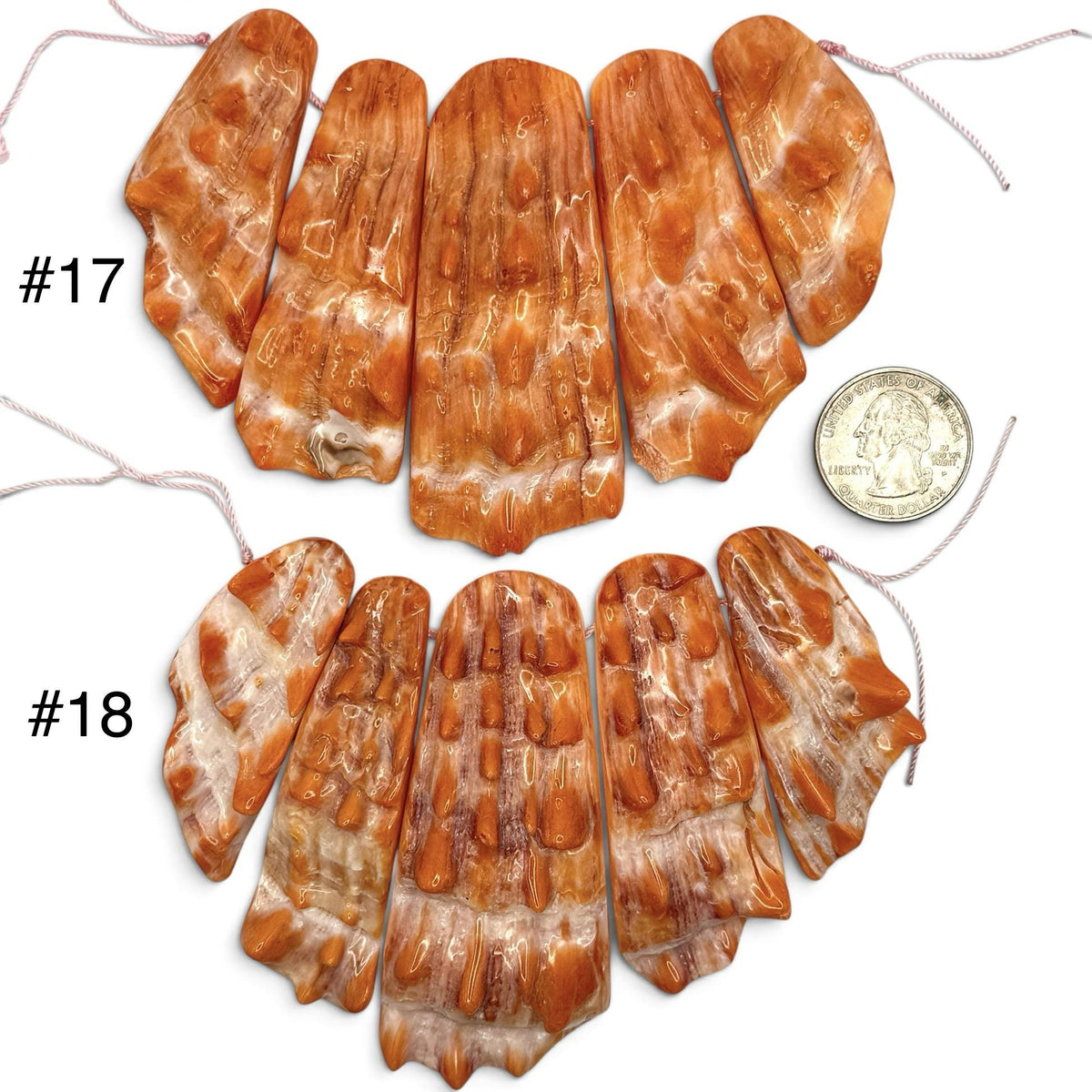 Bundle-5 Pcs Spiny Oyster Shell Beads Pendant Mexico (Cut From One Single Gigantic Shell) One-of-a-Kind Freeform Top-Drilled (D101)