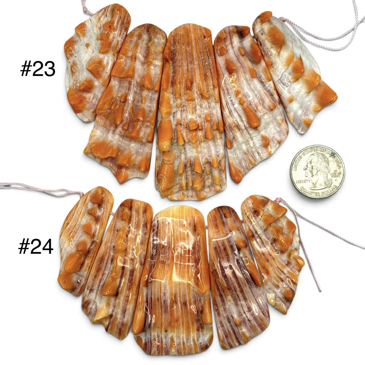 Bundle-5 Pcs Spiny Oyster Shell Beads Pendant Mexico (Cut From One Single Gigantic Shell) One-of-a-Kind Freeform Top-Drilled (D101)