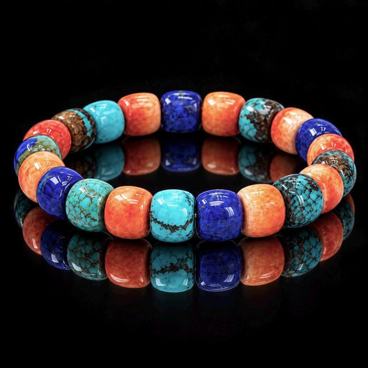 WOW Native Style Bracelet - Spiny Oyster Shell, Arizona Turquoise & Lapis Beads - AAA Never Dyed or Color Enhanced - Small Batch Production