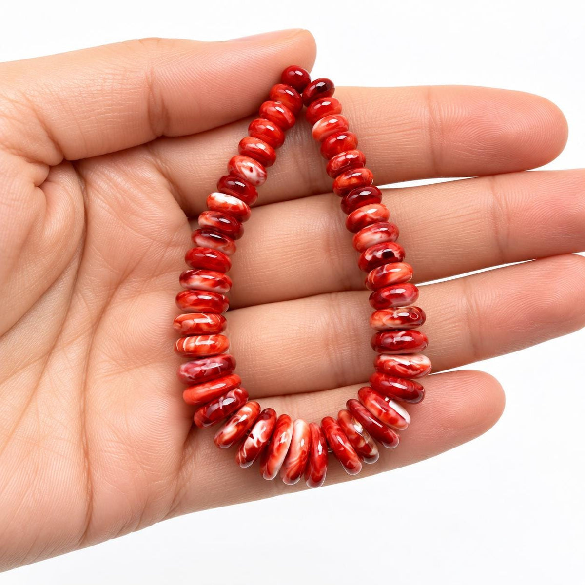 DARKEST Red Spiny Oyster Shell Beads AAA (JACLA Pendant) Small Batch Production - Rounded Edges - Graduated 5-10mm Rondelle (5 Inches)