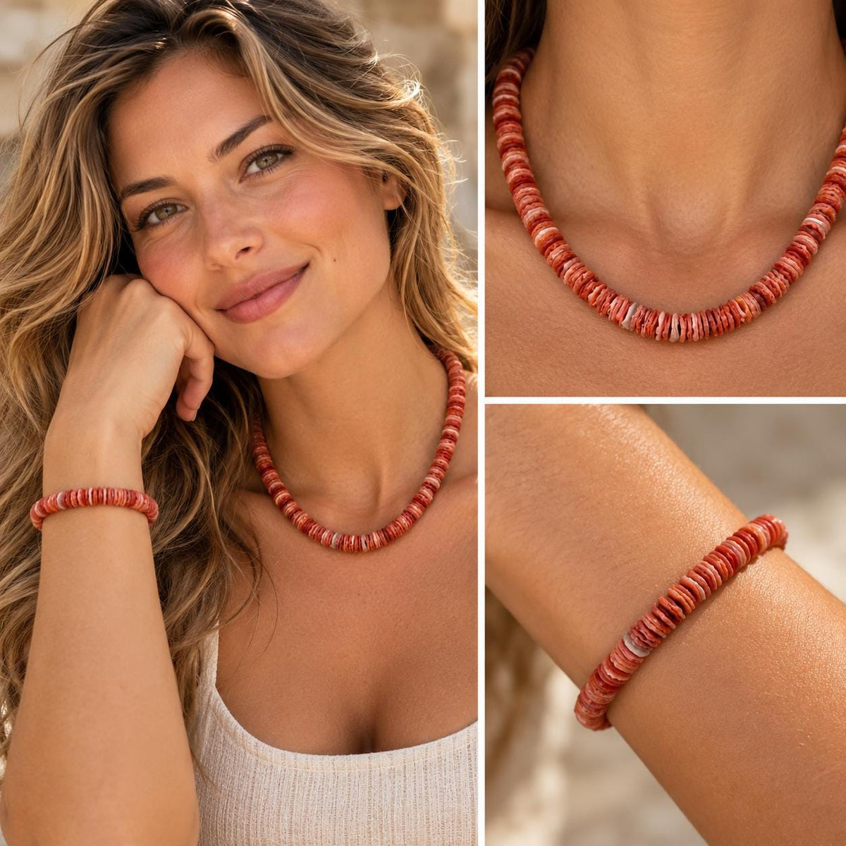 Sunrise Red Scallop Shell Beads AAA - 100% Natural - Never Dyed or Color Enhanced - Small Batch Production - Organic-Thickness Heishi