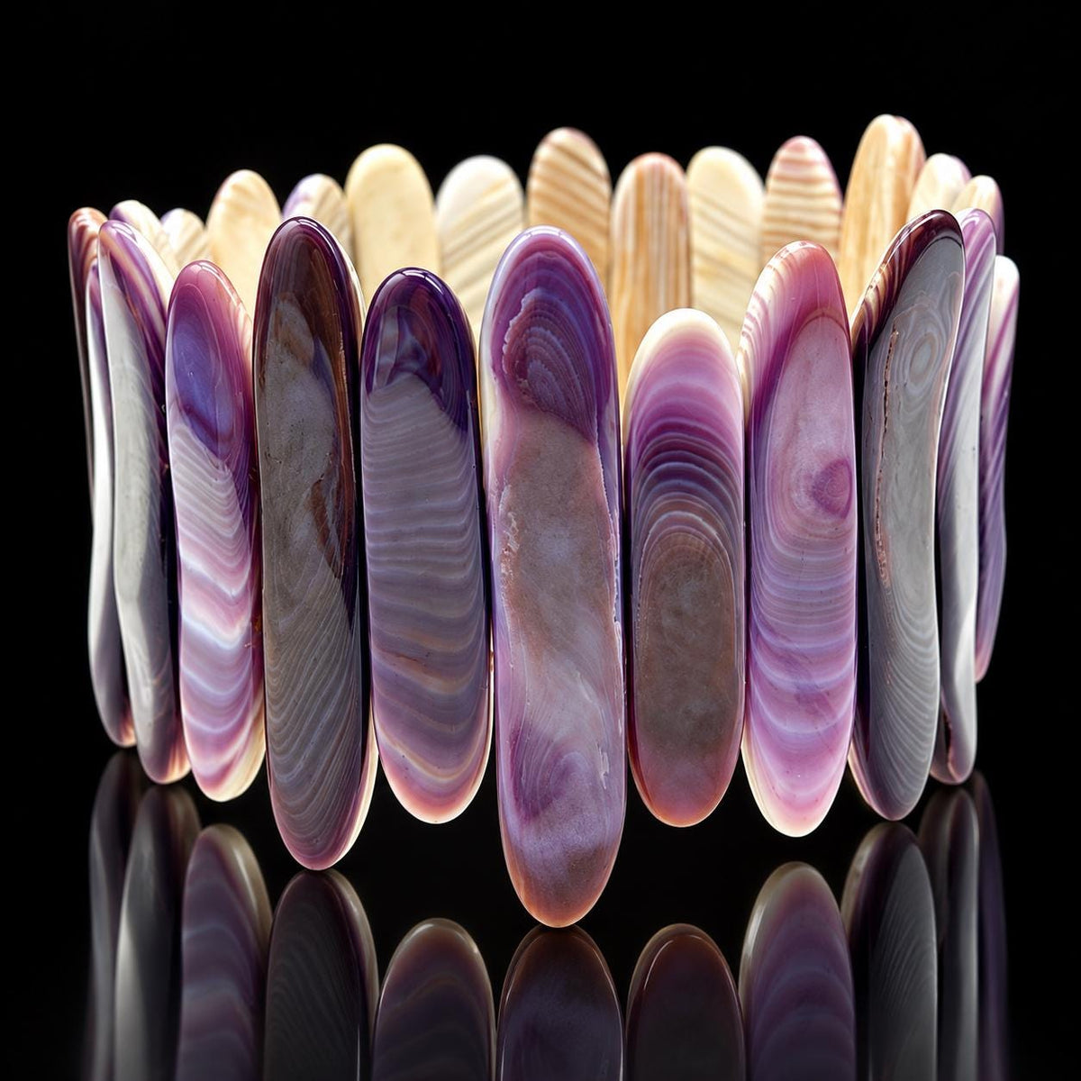 WOW Darkest Wampum Quahog Shell Beads Bracelet USA East Coast Quahog - AAA Never Dyed or Color Enhanced - Native Style - Freeform 25-40mm