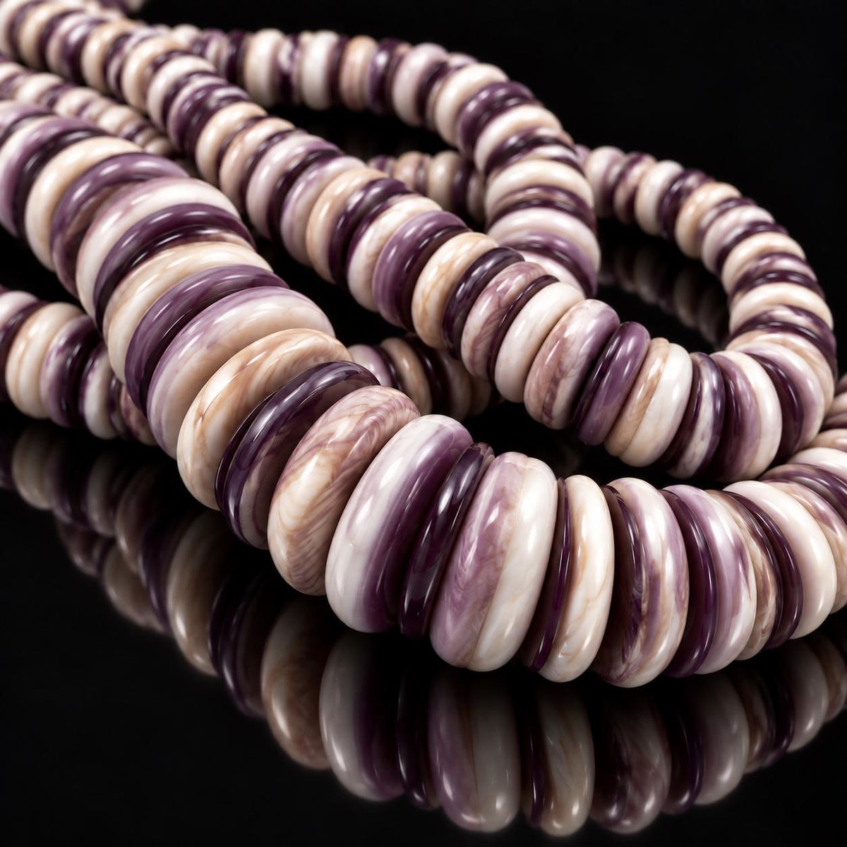 XL GRADUATED Wampum Shell Beads USA East Coast Quahog - Lavender-Tone - Native American Style - Organic-Thickness Freeform Heishi 8-16mm