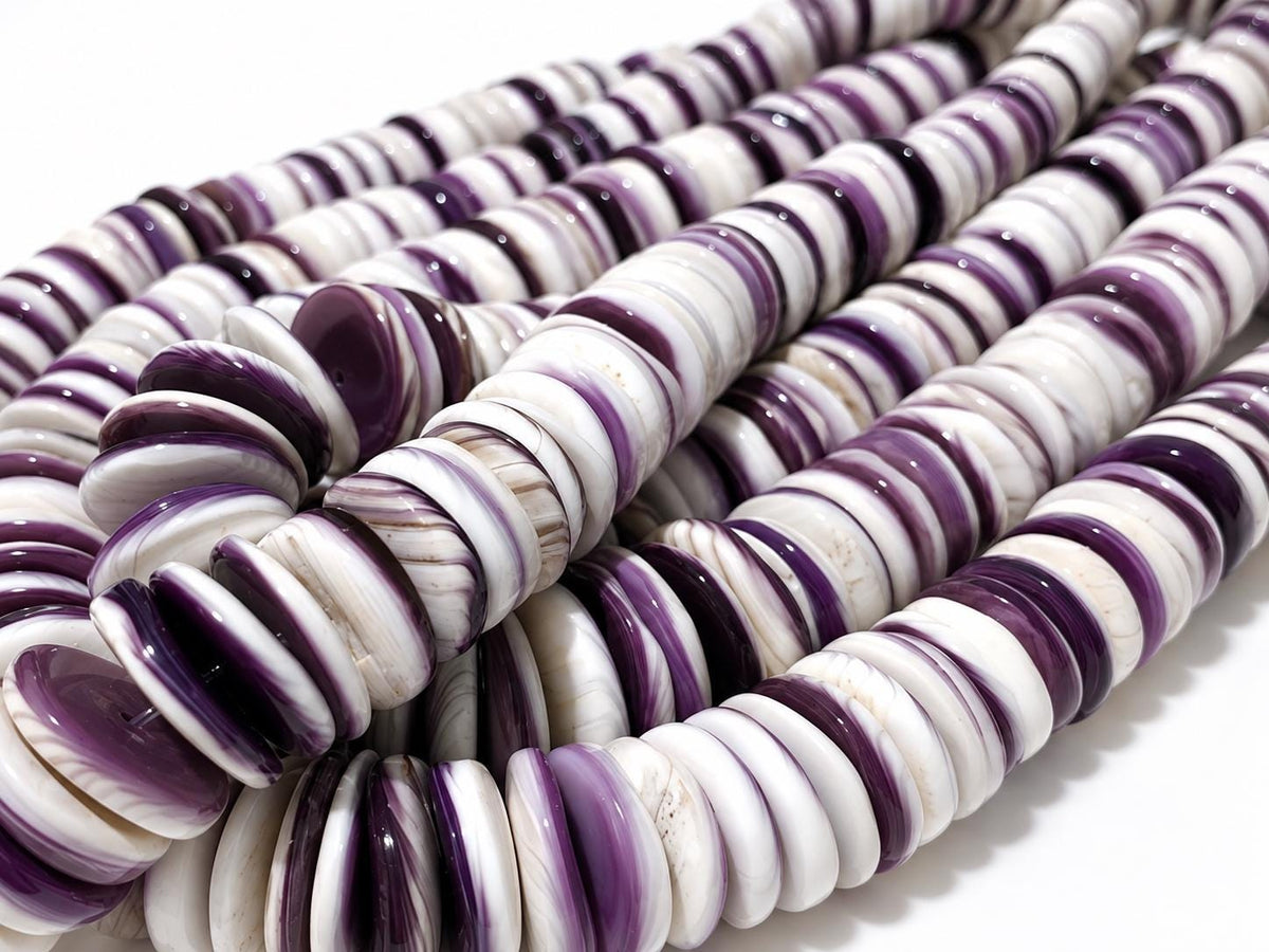 XL GRADUATED Wampum Shell Beads USA East Coast Quahog - Lavender-Tone - Native American Style - Organic-Thickness Freeform Heishi 8-16mm