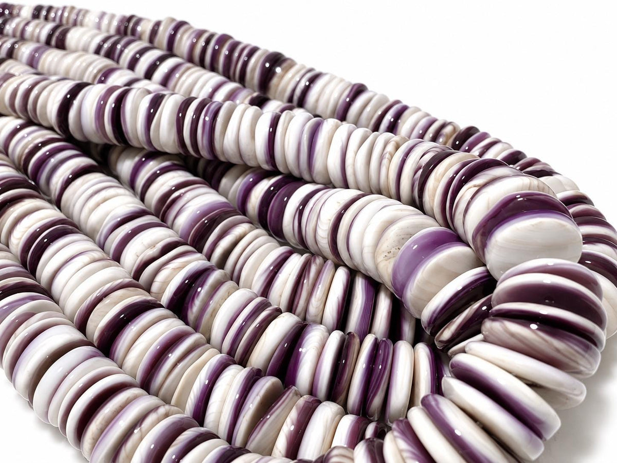 XL GRADUATED Wampum Shell Beads USA East Coast Quahog - Lavender-Tone - Native American Style - Organic-Thickness Freeform Heishi 8-16mm