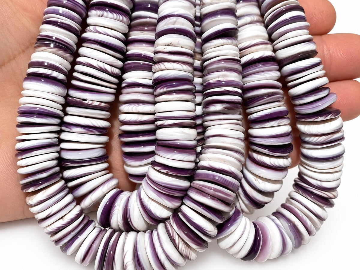 XL GRADUATED Wampum Shell Beads USA East Coast Quahog - Lavender-Tone - Native American Style - Organic-Thickness Freeform Heishi 8-16mm