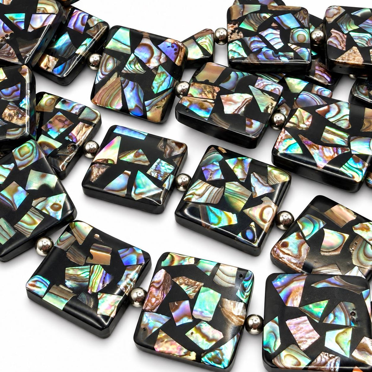 Abalone Shell Beads New Zealand - Black Mosaic Inlay - Small Batch Production - Native American Style - Double Sided 20mm Square (F505)