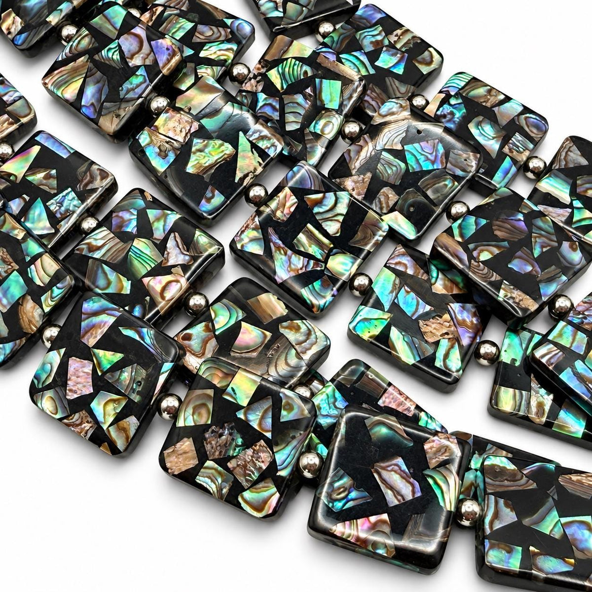 Abalone Shell Beads New Zealand - Black Mosaic Inlay - Small Batch Production - Native American Style - Double Sided 20mm Square (F505)
