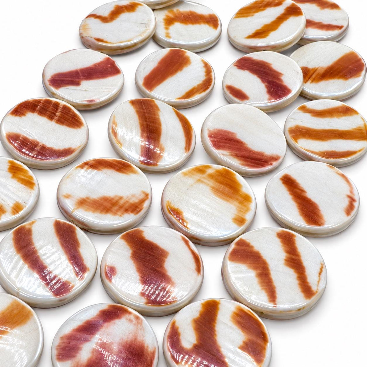Real Tiger Nautilus Shell Beads - Never Dyed or Color Enhanced - Small Batch Production - Center Drilled Coin 20mm (8 Inches - 10 Beads)