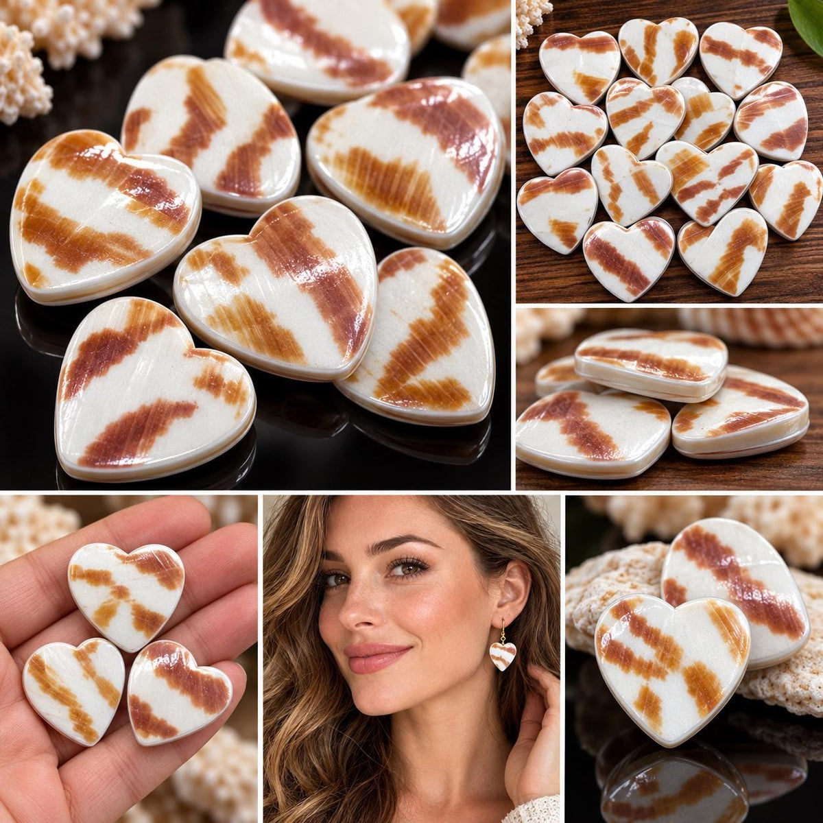 Real Tiger Nautilus Shell Beads - Never Dyed or Color Enhanced - Small Batch Production - Center Drilled Heart 20mm (8 Inches - 11 Beads)