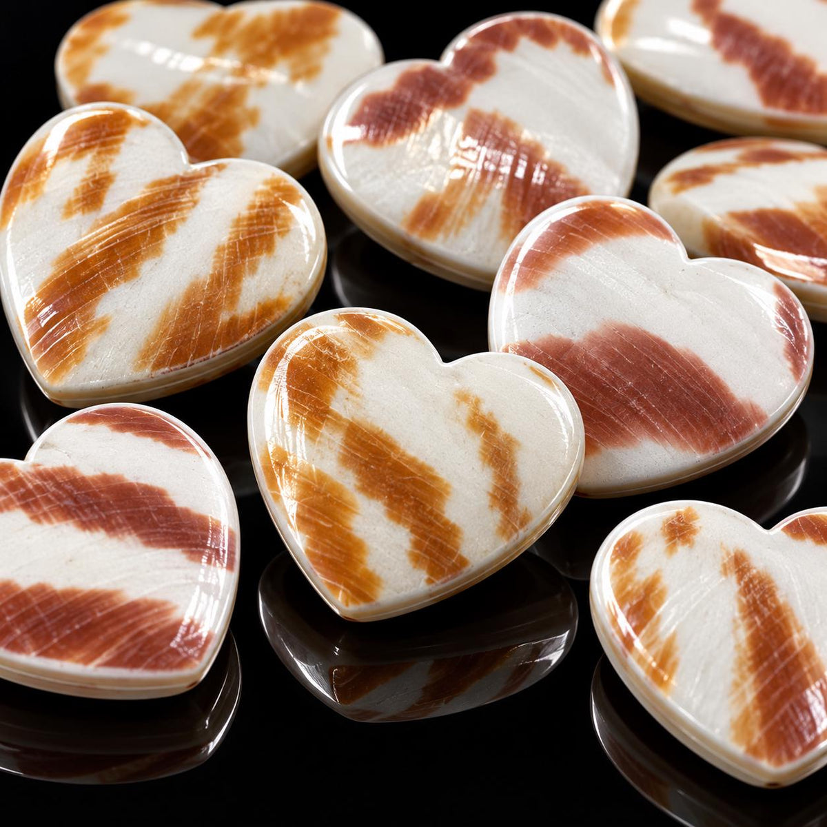 Real Tiger Nautilus Shell Beads - Never Dyed or Color Enhanced - Small Batch Production - Center Drilled Heart 20mm (8 Inches - 11 Beads)