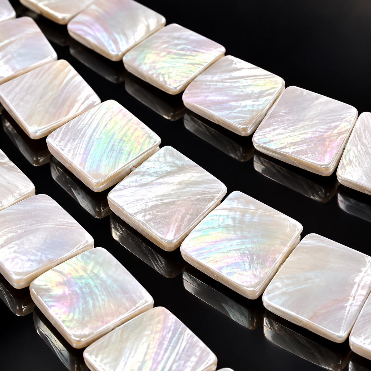 Real Mermaid Nautilus Shell Beads AAA - Thick Nacre & Iridescent Flash - Not Dyed or Color Enhanced - Double Sided Center Drilled Square