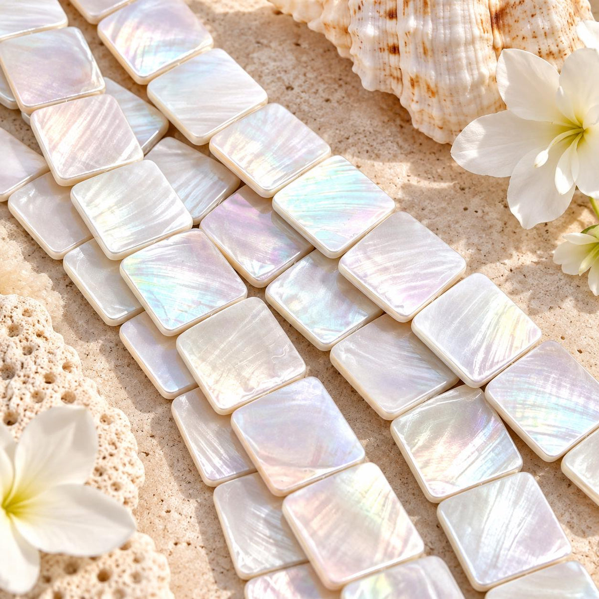 Real Mermaid Nautilus Shell Beads AAA - Thick Nacre & Iridescent Flash - Not Dyed or Color Enhanced - Double Sided Center Drilled Square