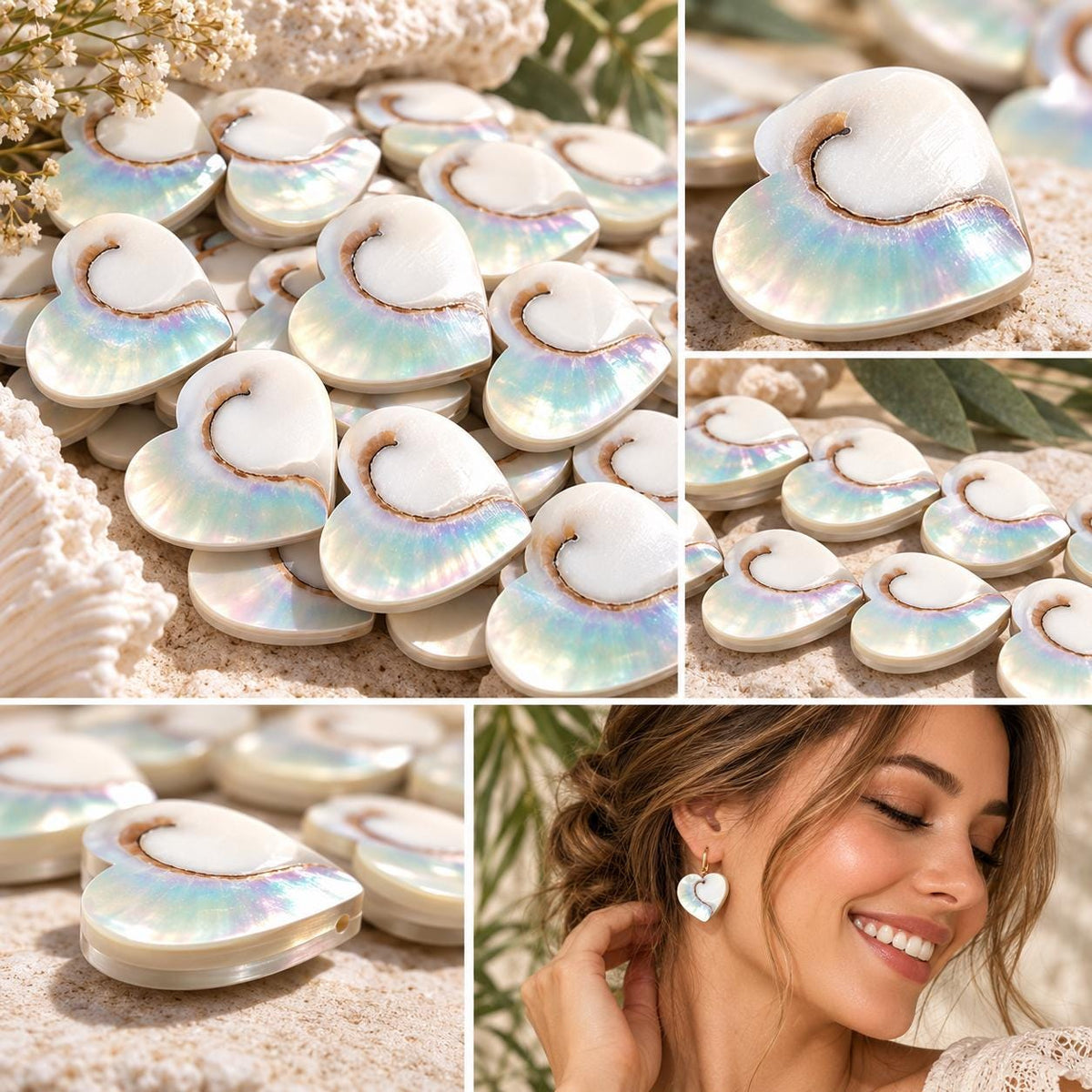 WOW Mermaid Nautilus Shell Beads AAA (Harmony Line) Thick Nacre & Iridescent Flash - Never Dyed or Color Enhanced - Center Drilled Heart
