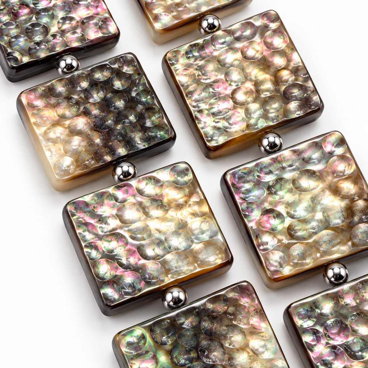 Tahitian Black Lip Oyster Shell Beads 3D Bubble Texture - Never Dyed or Color Enhanced - Iridescent Double Sided Square 20mm-  16 Pcs (G401)