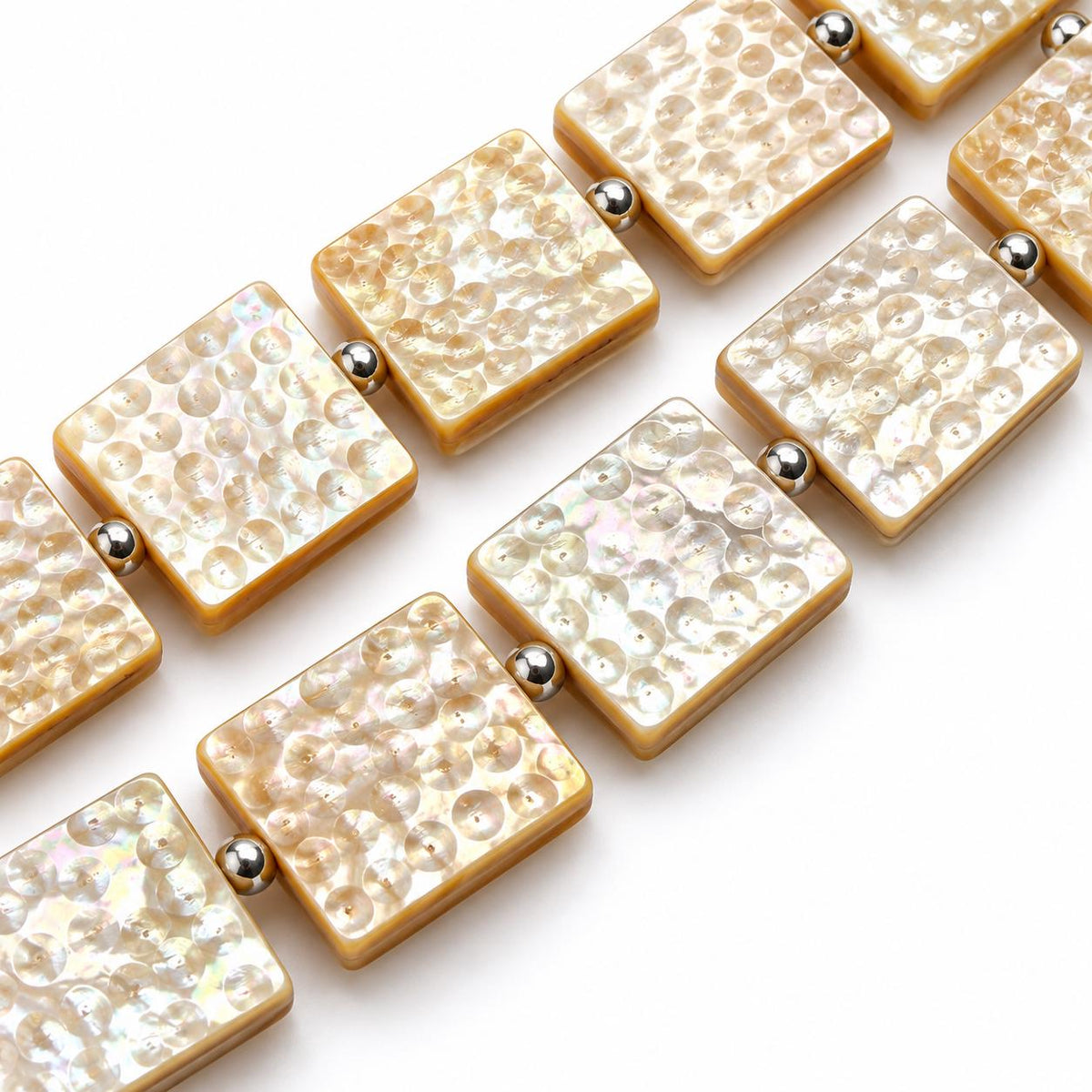 Champagne Lip Oyster Shell Beads Australia - 3D Bubble Texture - Natural Never Dyed - Iridescent Double Sided Square 20mm-  16 Pcs (G403)