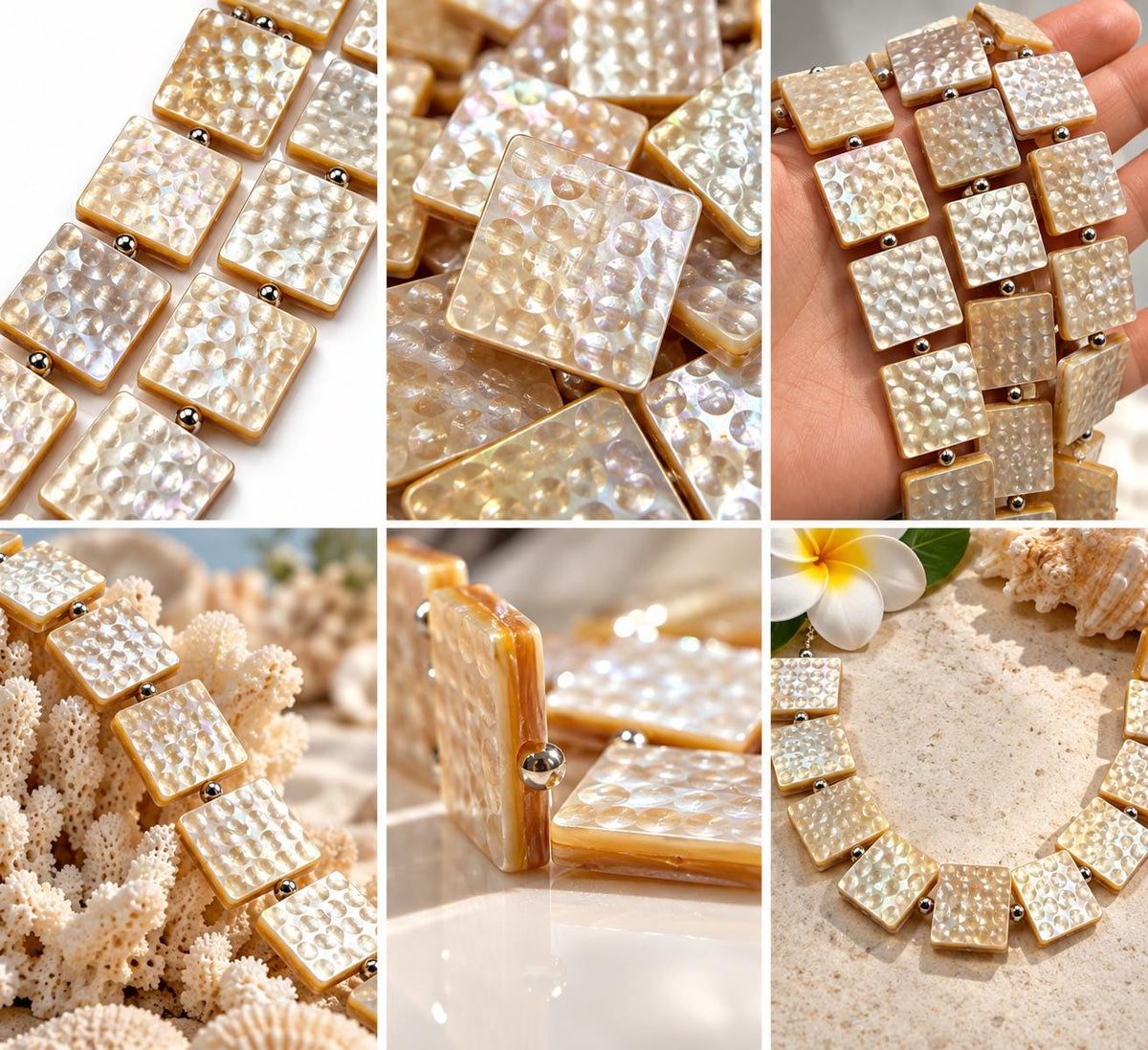 Champagne Lip Oyster Shell Beads Australia - 3D Bubble Texture - Natural Never Dyed - Iridescent Double Sided Square 20mm-  16 Pcs (G403)