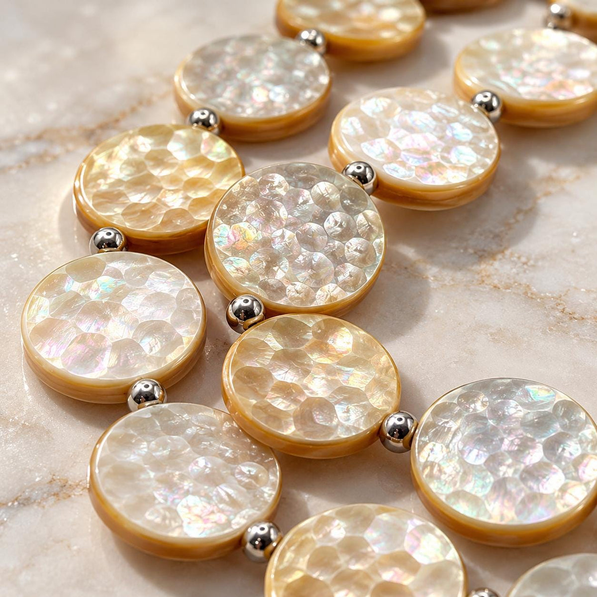 Champagne Lip Oyster Shell Beads Australia - 3D Bubble Texture - Natural Never Dyed - Iridescent Double Sided Coin 20mm-  16 Pcs (G404)