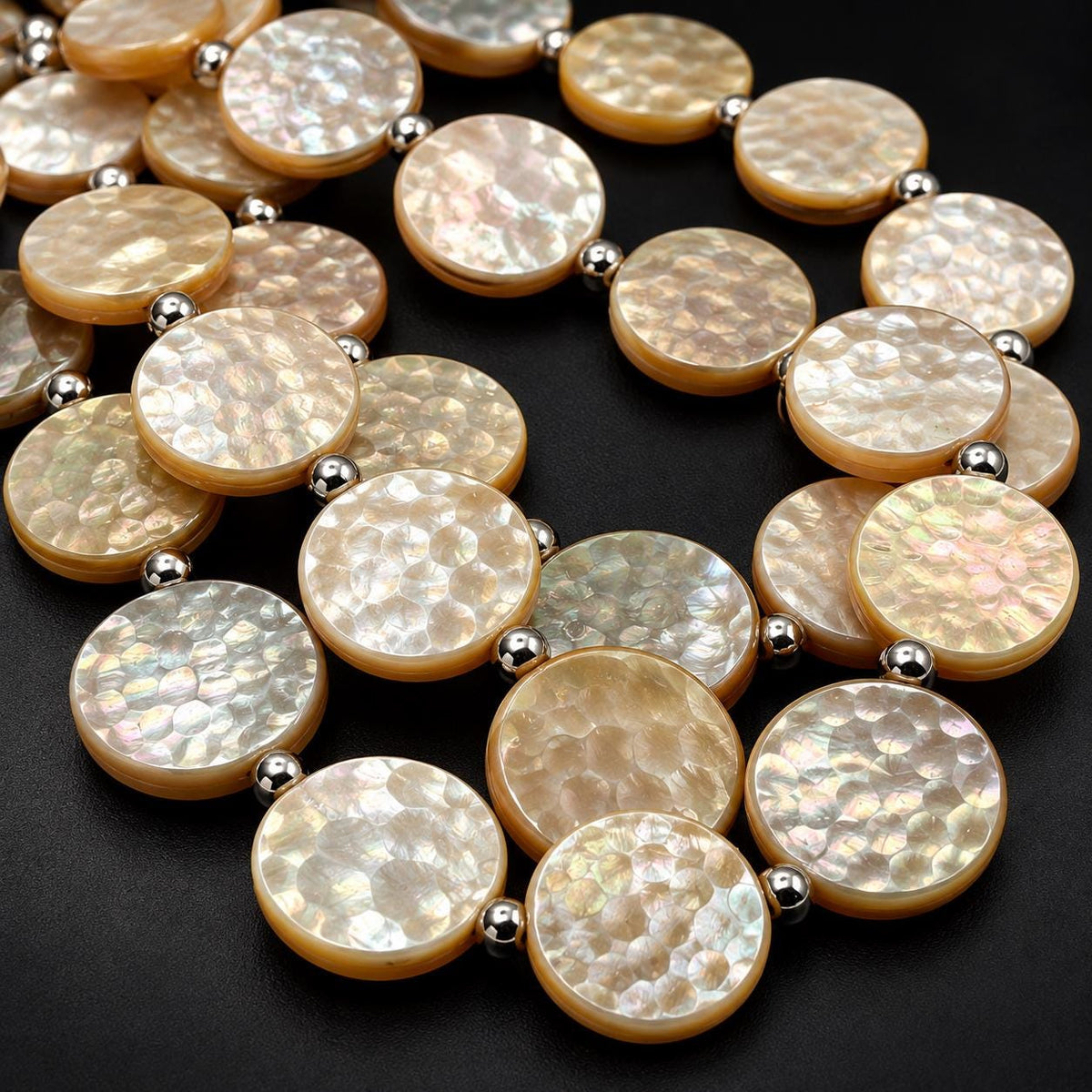 Champagne Lip Oyster Shell Beads Australia - 3D Bubble Texture - Natural Never Dyed - Iridescent Double Sided Coin 20mm-  16 Pcs (G404)