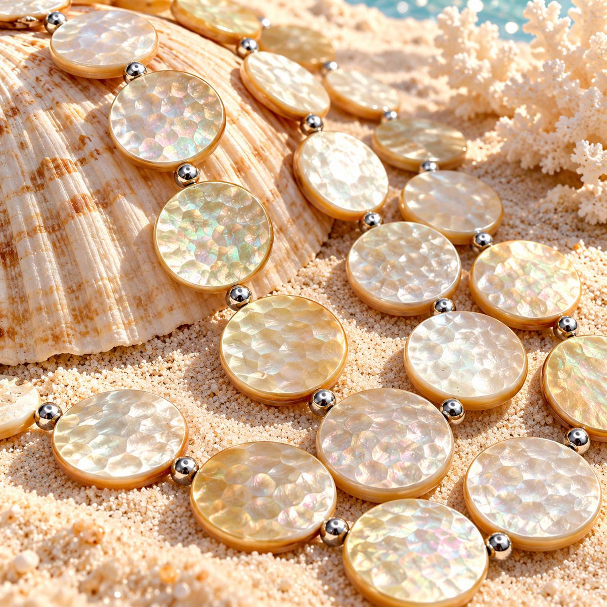 Champagne Lip Oyster Shell Beads Australia - 3D Bubble Texture - Natural Never Dyed - Iridescent Double Sided Coin 20mm-  16 Pcs (G404)